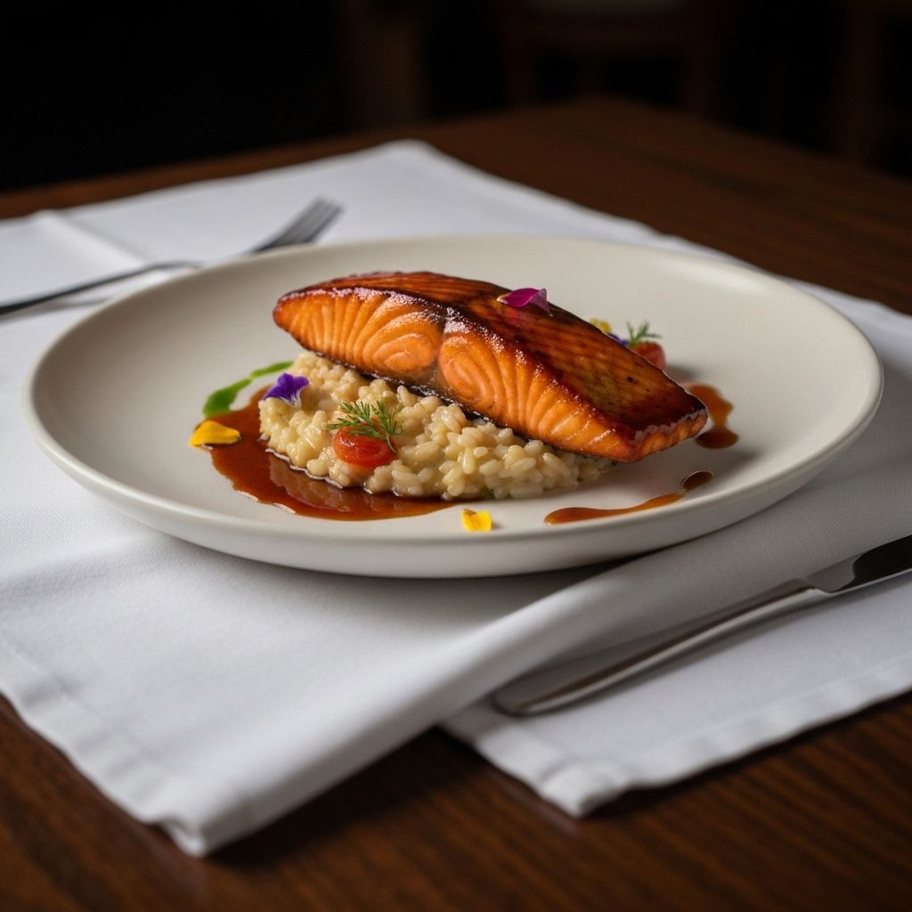 Salmón Glaseado - Plato gourmet del restaurante Lumière